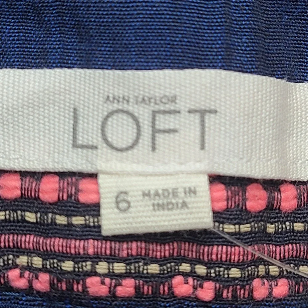 LOFT Riviera Shorts Womens 6 Blue Pink New‎ Striped Woven Textured Summer